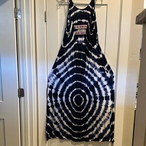 RAVIYA Navy and White Tie-Dye Maxi Dress